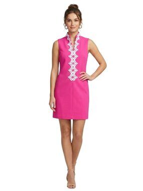 Vince Camuto Hot Pink Crochet Embellished Shift Dress Summer Vacation Size 6